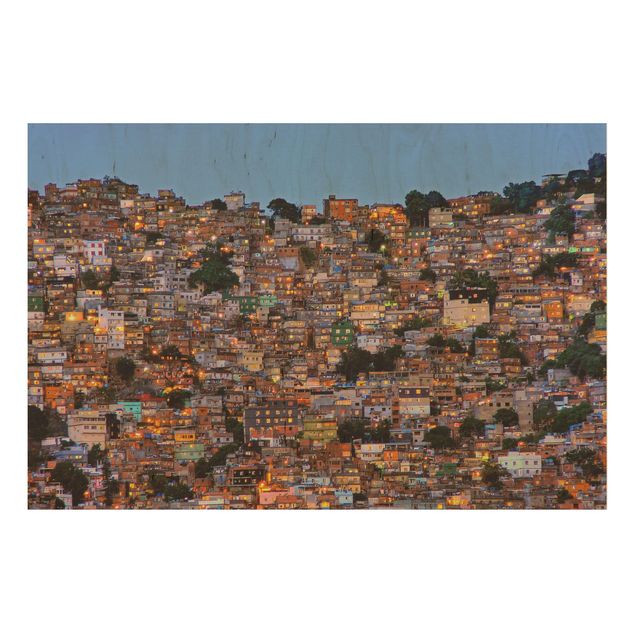 Moderne Holzbilder Rio de Janeiro Favela Sonnenuntergang
