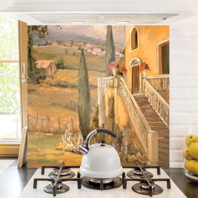 Spritzschutz Glas magnetisch Italienische Landschaft - Haustreppe