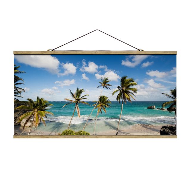 Stoffbild mit Posterleisten - Beach of Barbados - Querformat 2:1
