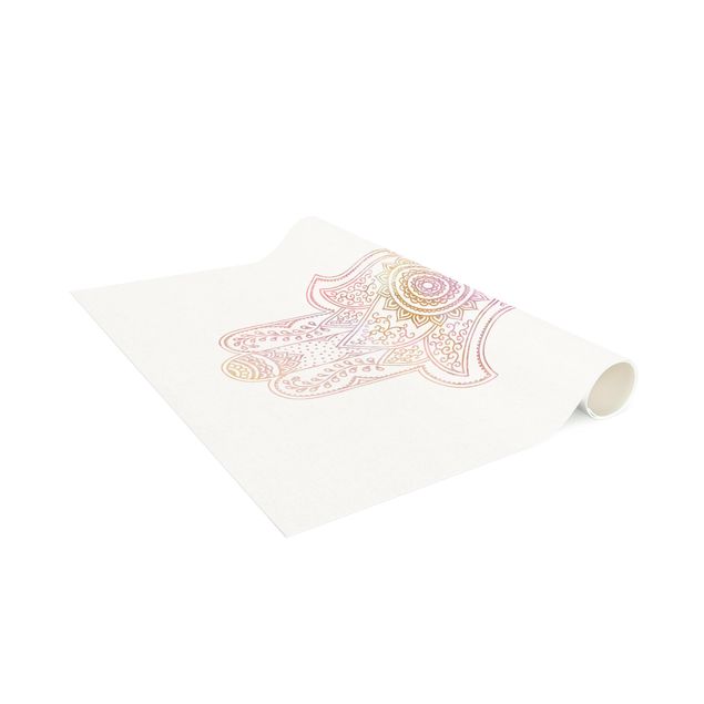 Moderner Teppich Hamsa Hand Illustration Namaste gold rosa