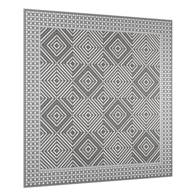 Küchenrückwand Glas Muster Geometrische Fliesen Strudel Grau mit Mosaikrahmen
