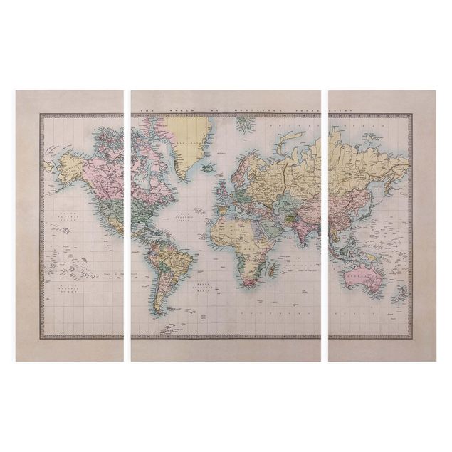Schöne Leinwandbilder Vintage Weltkarte um 1850