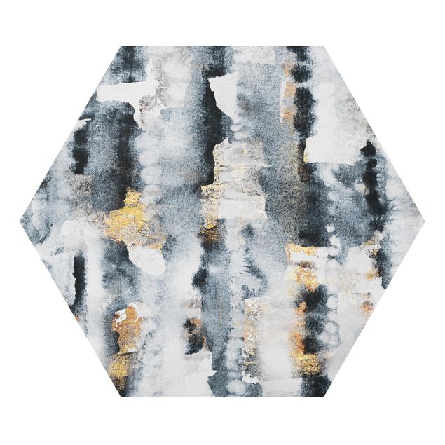 Hexagon Bild Forex - Abstraktes Aquarell mit Gold