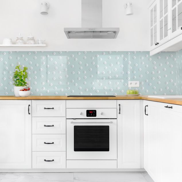 Glasrückwand Küche Muster Muster mit Punkten und Linienkreisen auf Blaugrau II
