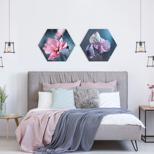 Wandbilder Schmetterling und Marienkäfer auf Blüten