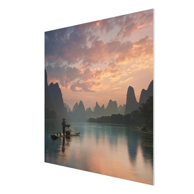 Forex Fine Art Print - Sonnenaufgang über chinesischem Fluss - Quadrat 1:1