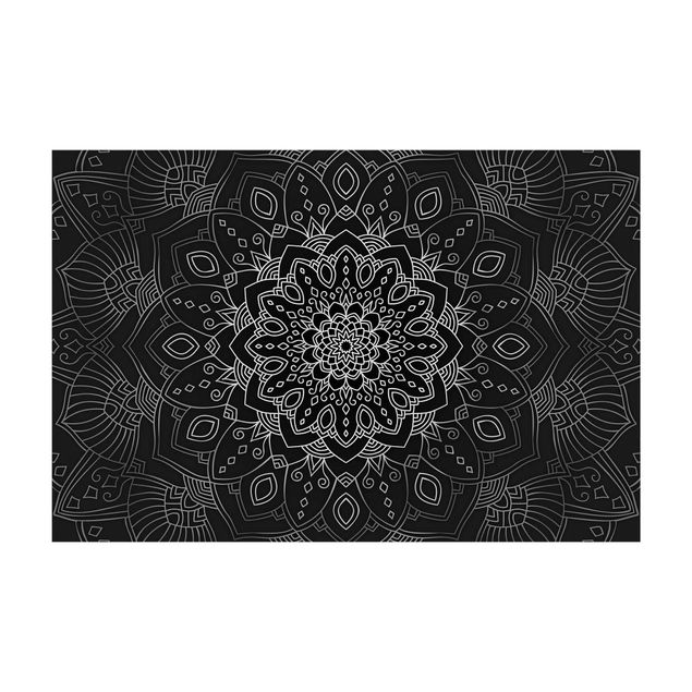 Teppich Orientalisch Mandala Blüte Muster silber schwarz