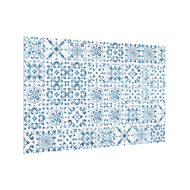 Muster Küchenrückwand Glas Fliesenmuster Blau Weiß