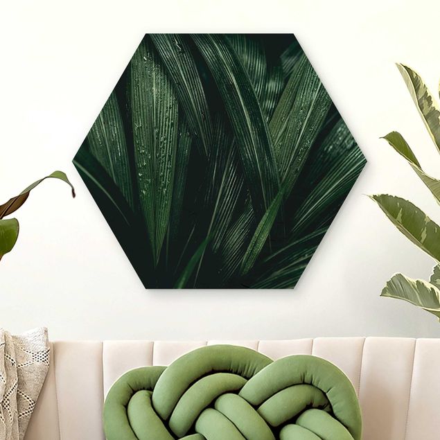 Holzbilder mit Blumen Grüne Palmenblätter
