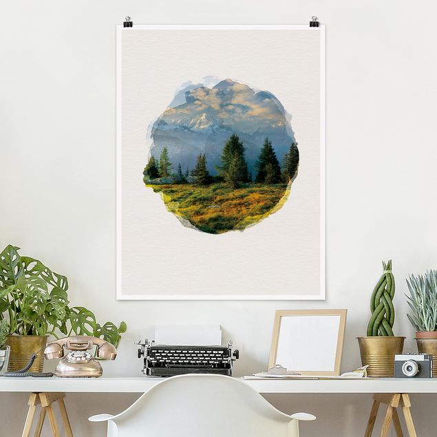 Poster Landschaft Wasserfarben - Émosson Wallis Schweiz