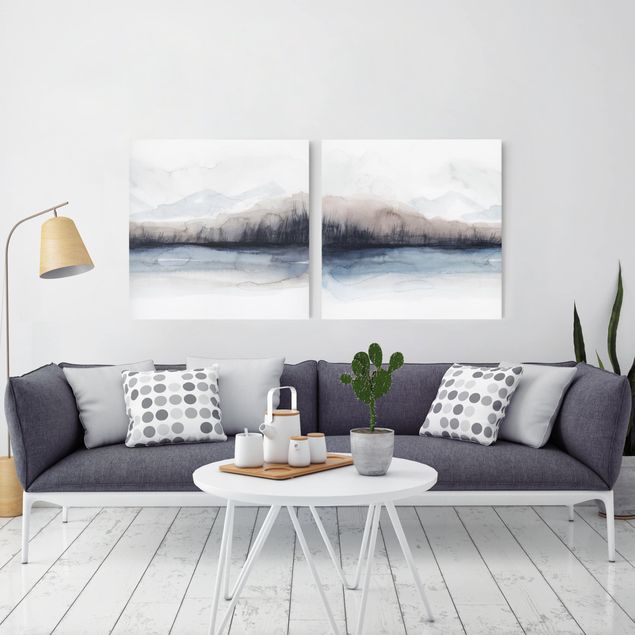 Wandbilder abstrakt Seeufer mit Bergen Set I