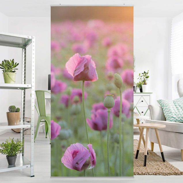 Raumteiler Vorhang Violette Schlafmohn Blumenwiese im Frühling