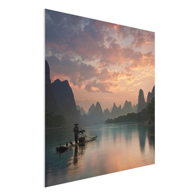 Foto auf Hartschaumplatte Sonnenaufgang über chinesischem Fluss