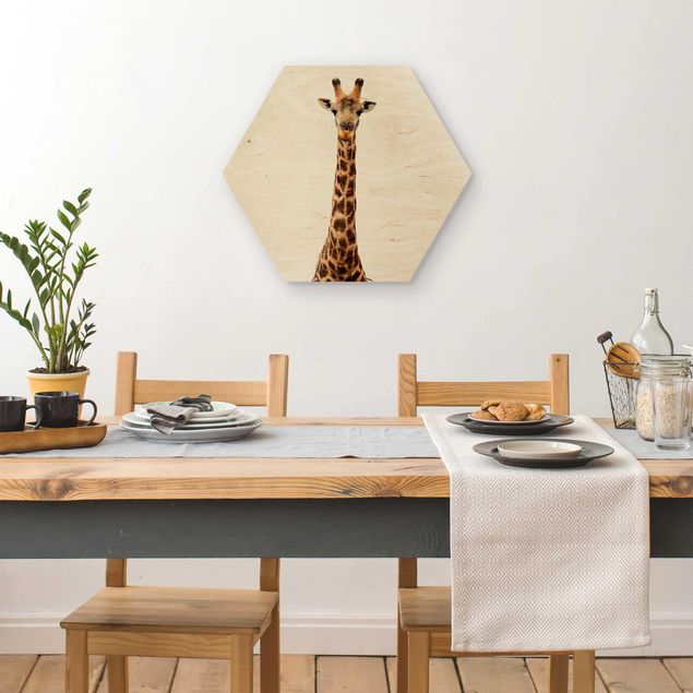 Wandbild Holz Giraffenkopf