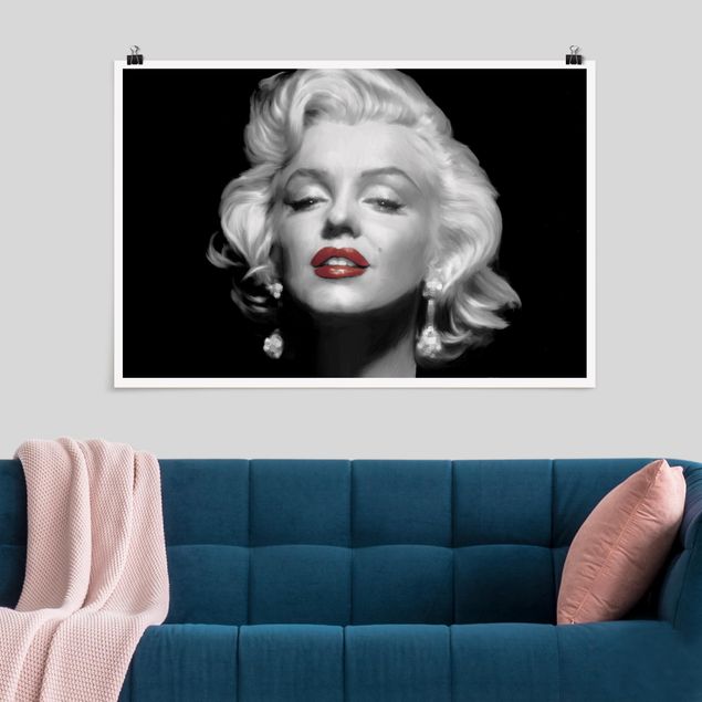 Schwarz-Weiß Poster Marilyn mit roten Lippen