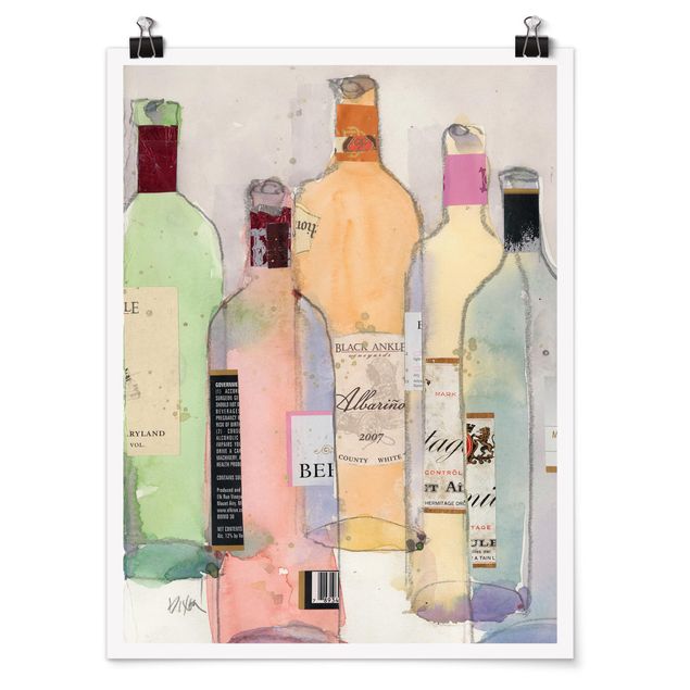 Poster - Weinflaschen in Wasserfarbe II - Hochformat 3:4