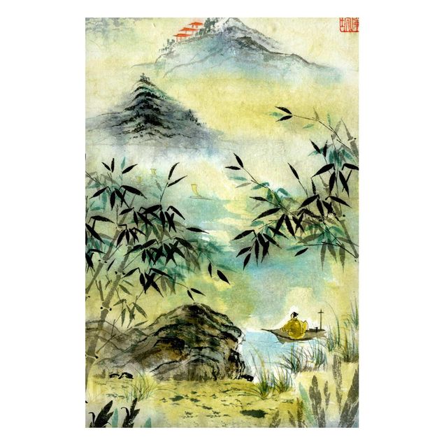 Magnettafel Skyline Japanische Aquarell Zeichnung Bambuswald