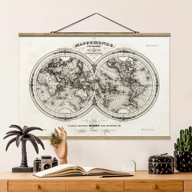 Wandbilder Weltkarte - Französische Karte der Hemissphären von 1848