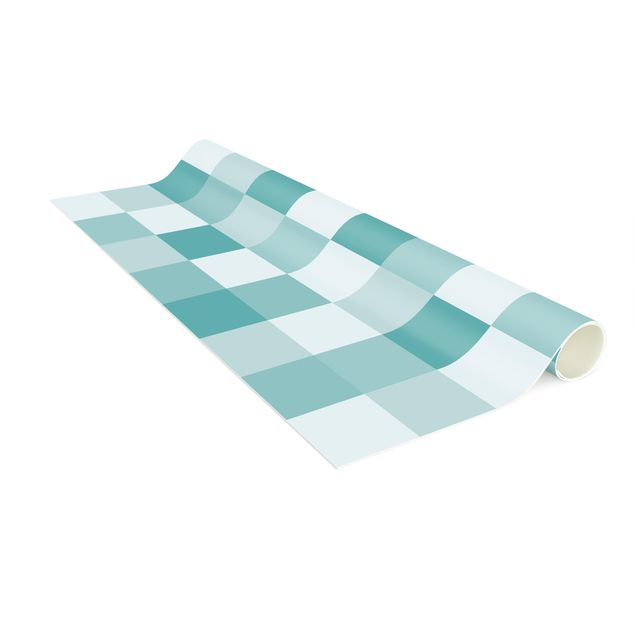 Teppich modern Geometrisches Muster Buntes Schachbrett Blau
