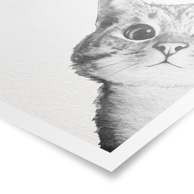 Schwarz-Weiß Poster Illustration Katze Zeichnung Schwarz Weiß