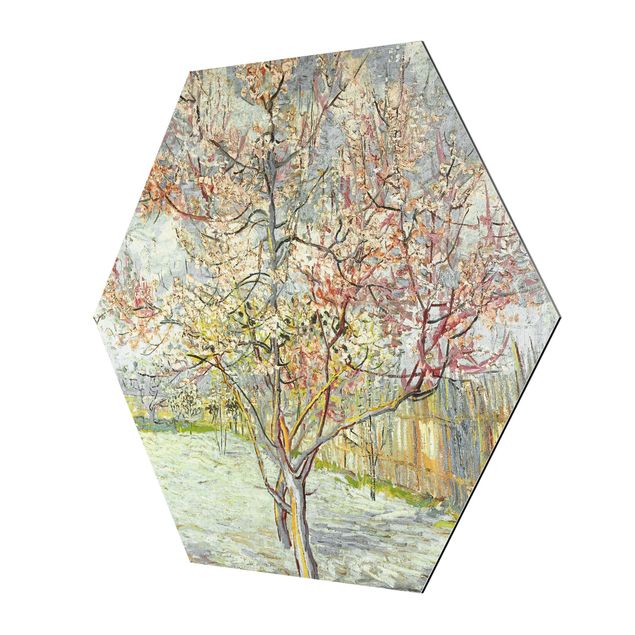 Hexagon Bild Alu-Dibond - Vincent van Gogh - Blühende Pfirsichbäume