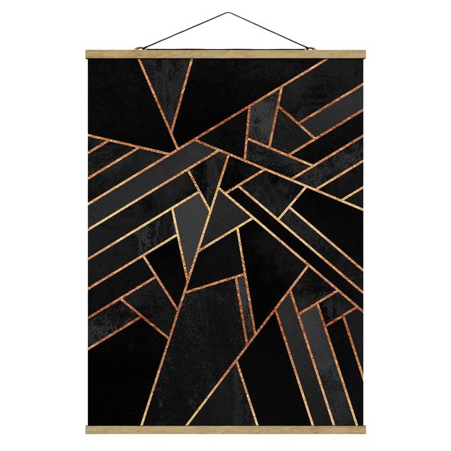 Stoffbilder mit Holzleisten Schwarze Dreiecke Gold