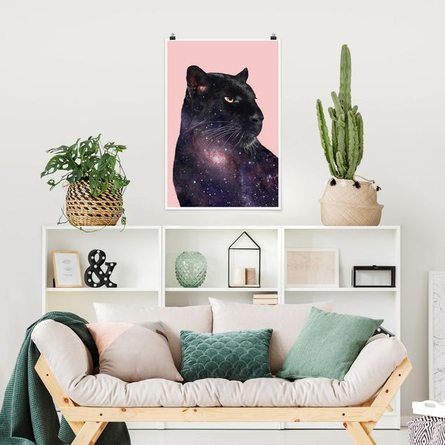 Poster Kinderzimmer Tiere Panther mit Galaxie
