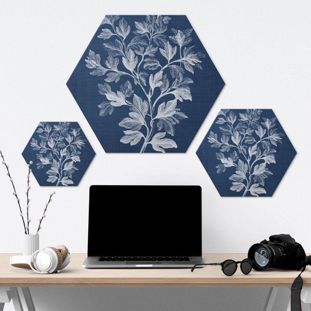 Hexagon Bild Alu-Dibond - Denim Pflanzenstudie I