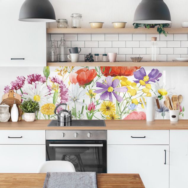 Küchenrückwand Gräser Aquarellierte Blumen
