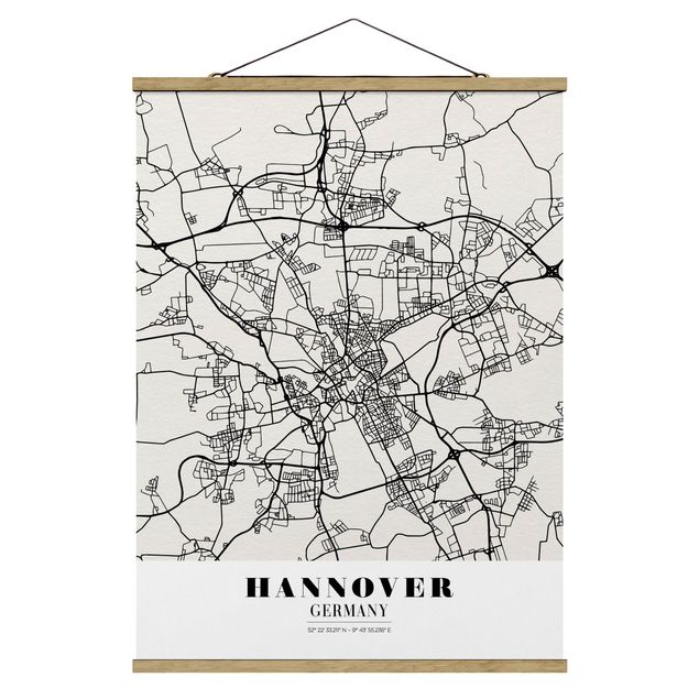 Stoffbild mit Posterleisten - Stadtplan Hannover - Klassik - Hochformat 3:4