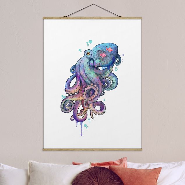Wandbilder Tiere Illustration Oktopus Violett Türkis Malerei