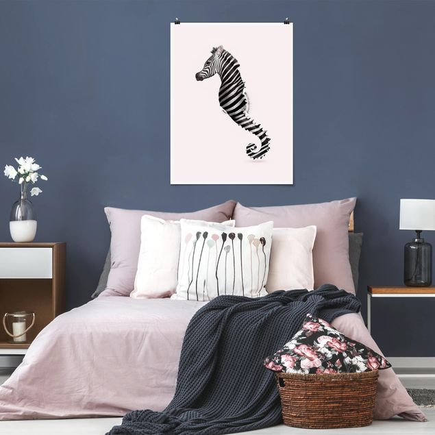 Poster Kinderzimmer Tiere Seepferdchen mit Zebrastreifen