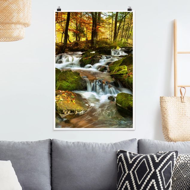 Natur Poster Wasserfall herbstlicher Wald