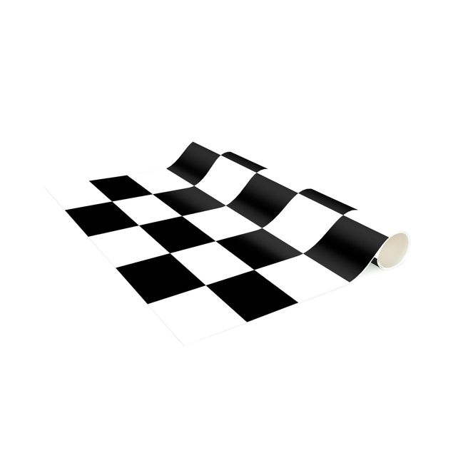 Vinyl-Teppich - Geometrisches Muster Schachbrett Schwarz Weiß - Hochformat 1:2