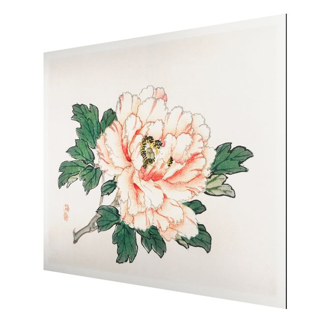 Aluminium Print gebürstet - Asiatische Vintage Zeichnung Rosa Chrysantheme - Querformat 3:4
