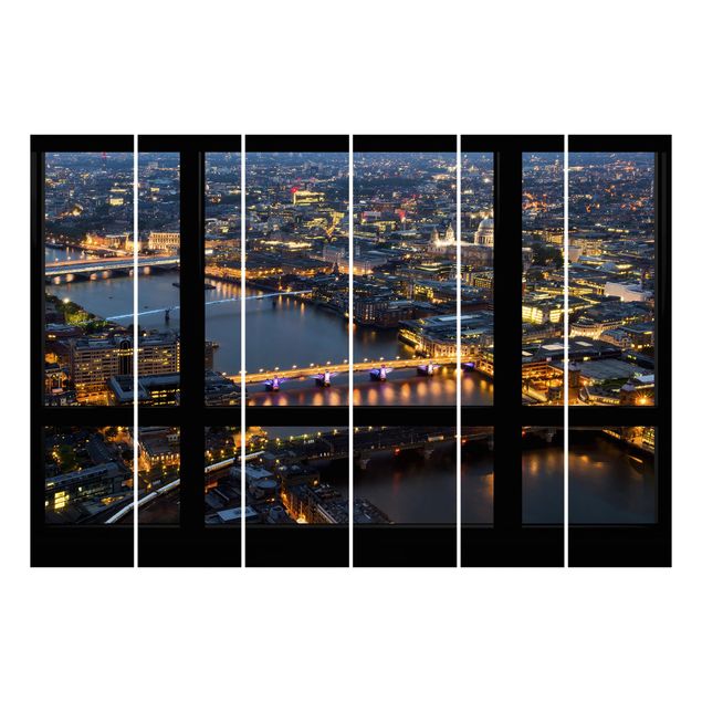 Schiebegardinen Set 6-teilig Fensterblick auf Londons Skyline mit Brücken