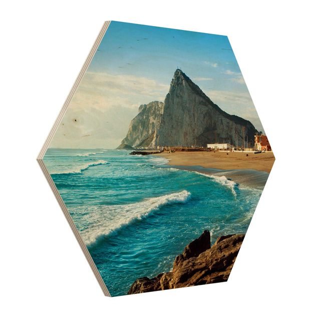 Wandbild Holz Gibraltar am Meer
