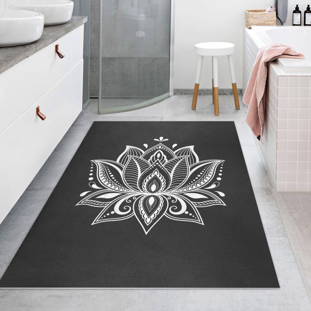 teppich für balkon Lotus Illustration weiß schwarz