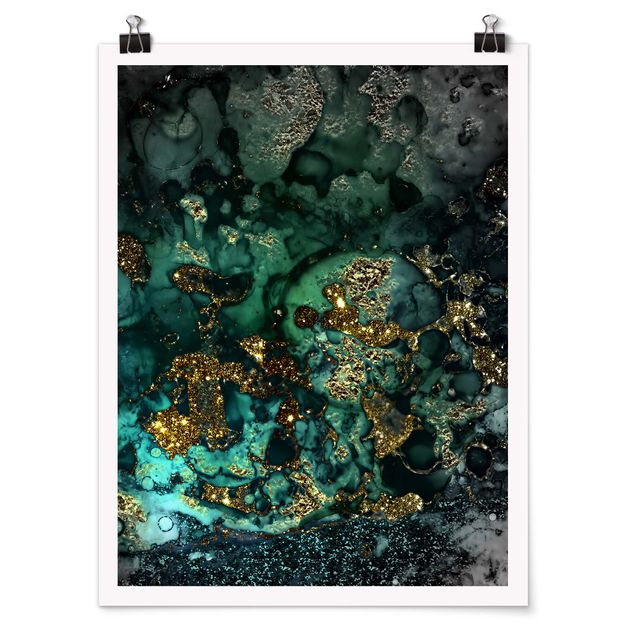 Poster Landschaft Goldene Meeres-Inseln Abstrakt