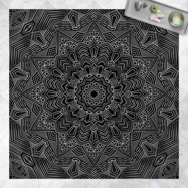 Aussen Teppich Mandala Stern Muster silber schwarz