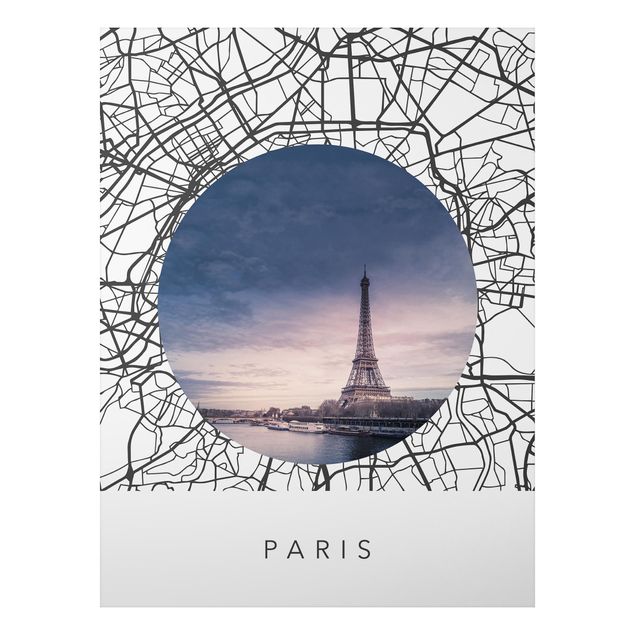 Alu-Dibond - Stadtplan Collage Paris - Querformat
