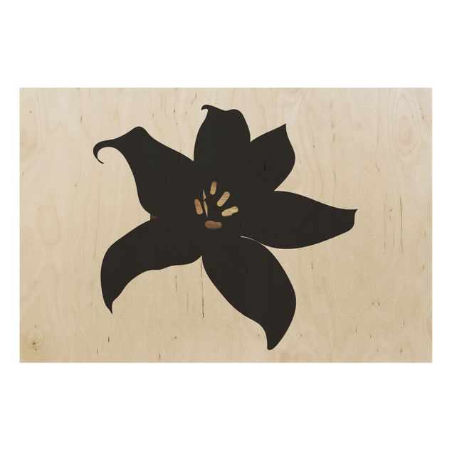 Moderne Holzbilder Grafische Pflanzenwelt - Orchidee Schwarz und Gold
