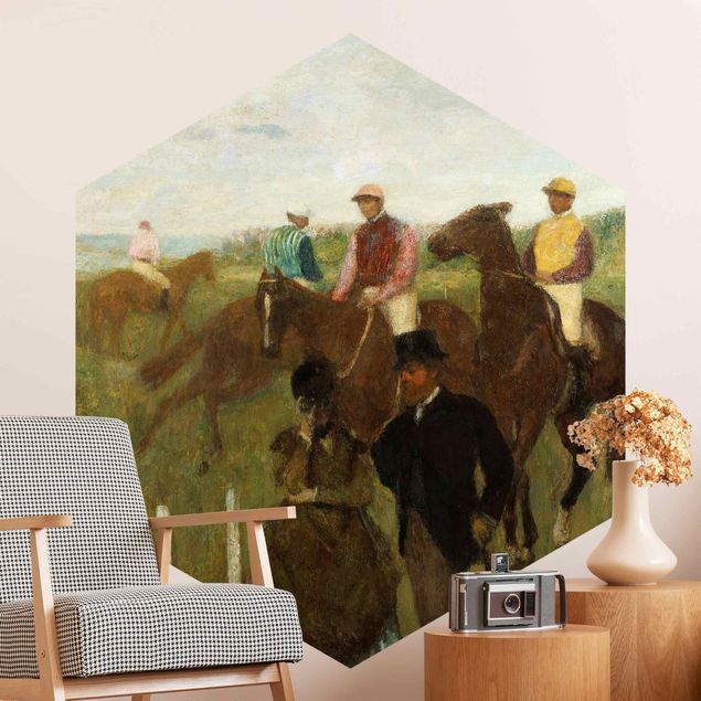 Moderne Tapeten Edgar Degas - Jockeys auf Rennbahn