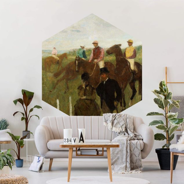 Tapete Hexagon Edgar Degas - Jockeys auf Rennbahn