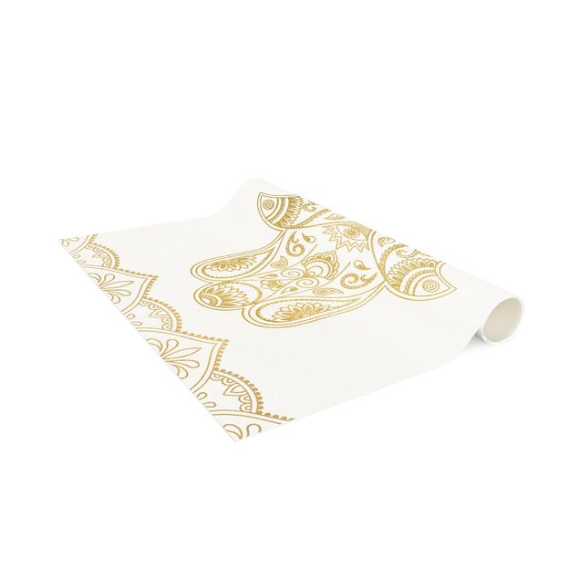 Moderne Teppiche Hamsa Hand Lotus OM Illustration Set gold