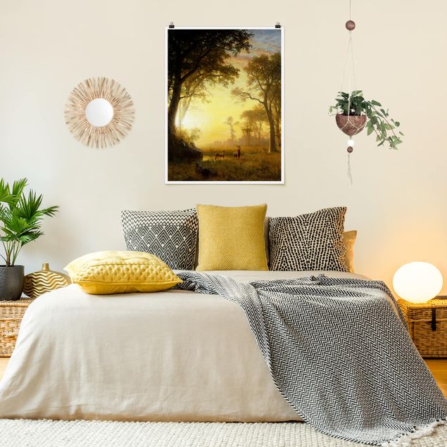 Wandbilder Tiere Albert Bierstadt - Sonnenbeschienene Lichtung