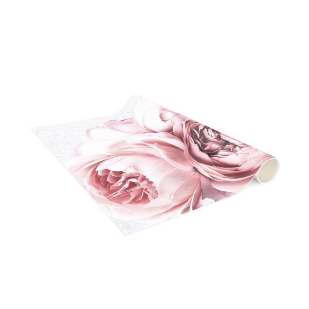 Moderner Teppich Rosa Pfingstrosenblüten Shabby Pastell