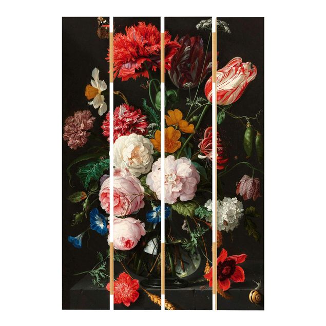 Moderne Holzbilder Jan Davidsz de Heem - Stillleben mit Blumen in einer Glasvase