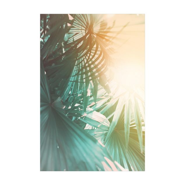 Teppich Blumen Tropische Pflanzen Palmen bei Sonnenuntergang