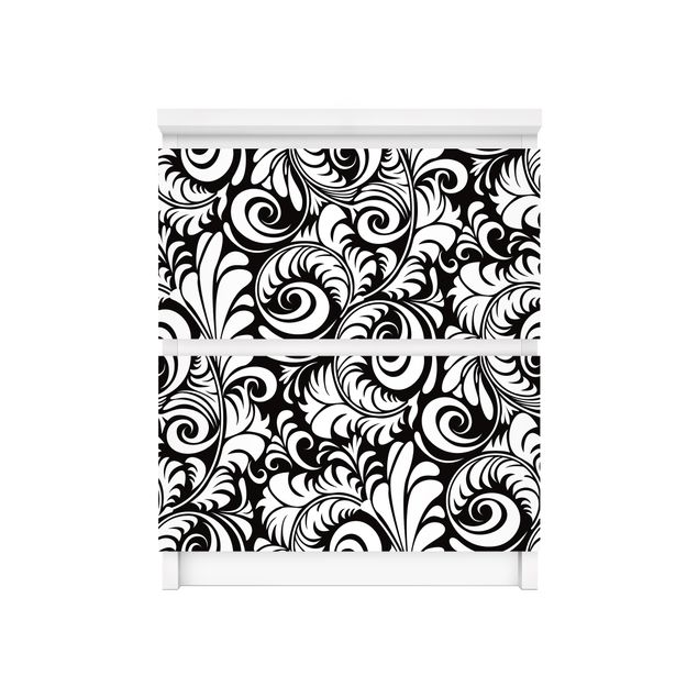 Klebefolie bunt Black and White Leaves Pattern